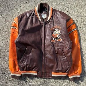 vintage 90s cleveland browns genuine leather jacket